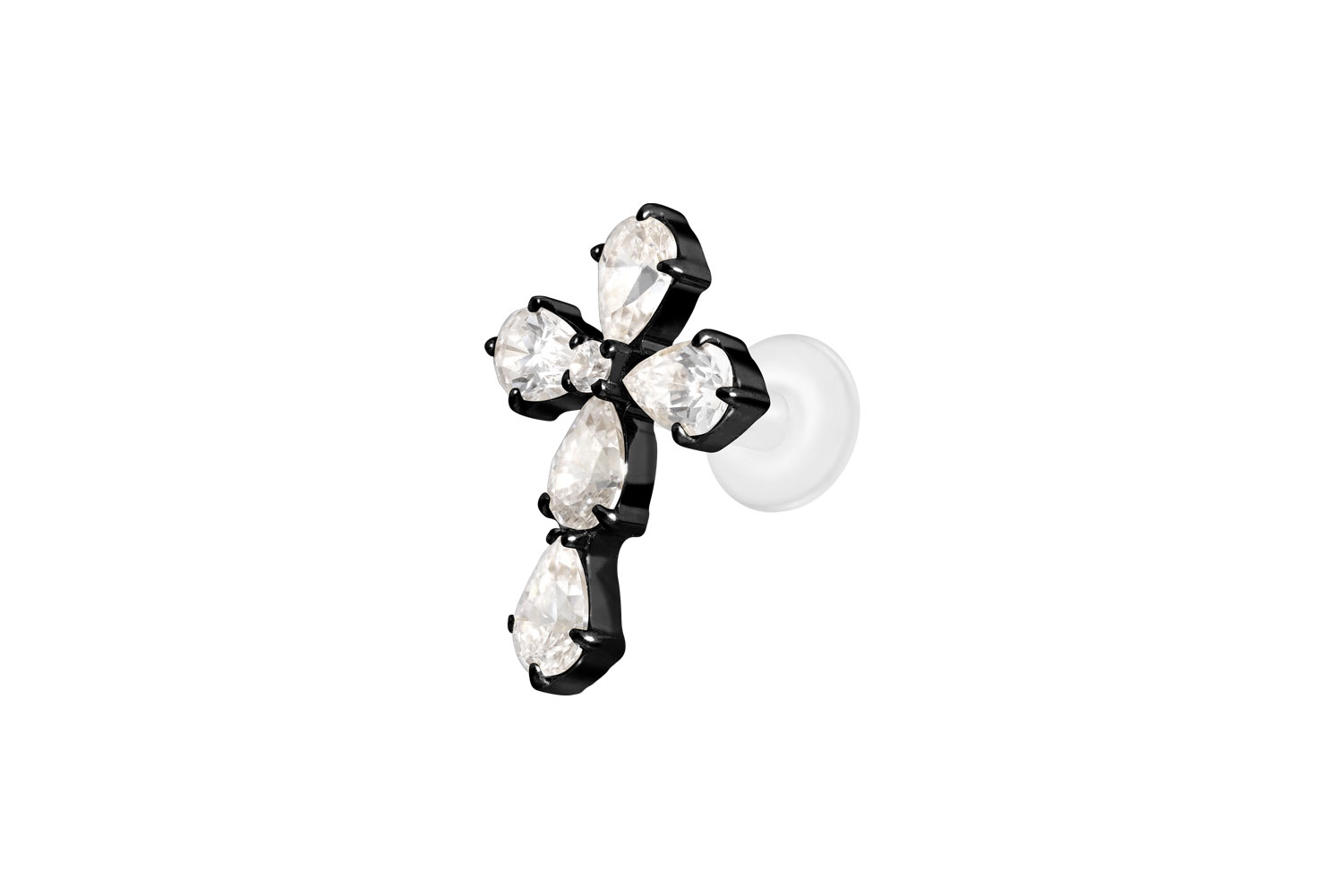 PTFE Labret Piercing mit Innengewinde + Titan-Aufsatz KRISTALLKREUZ
